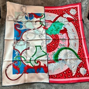 NEW - HERMÈS "Plumets du Roy" Red Twill Silk Scarf 90 x 90cm